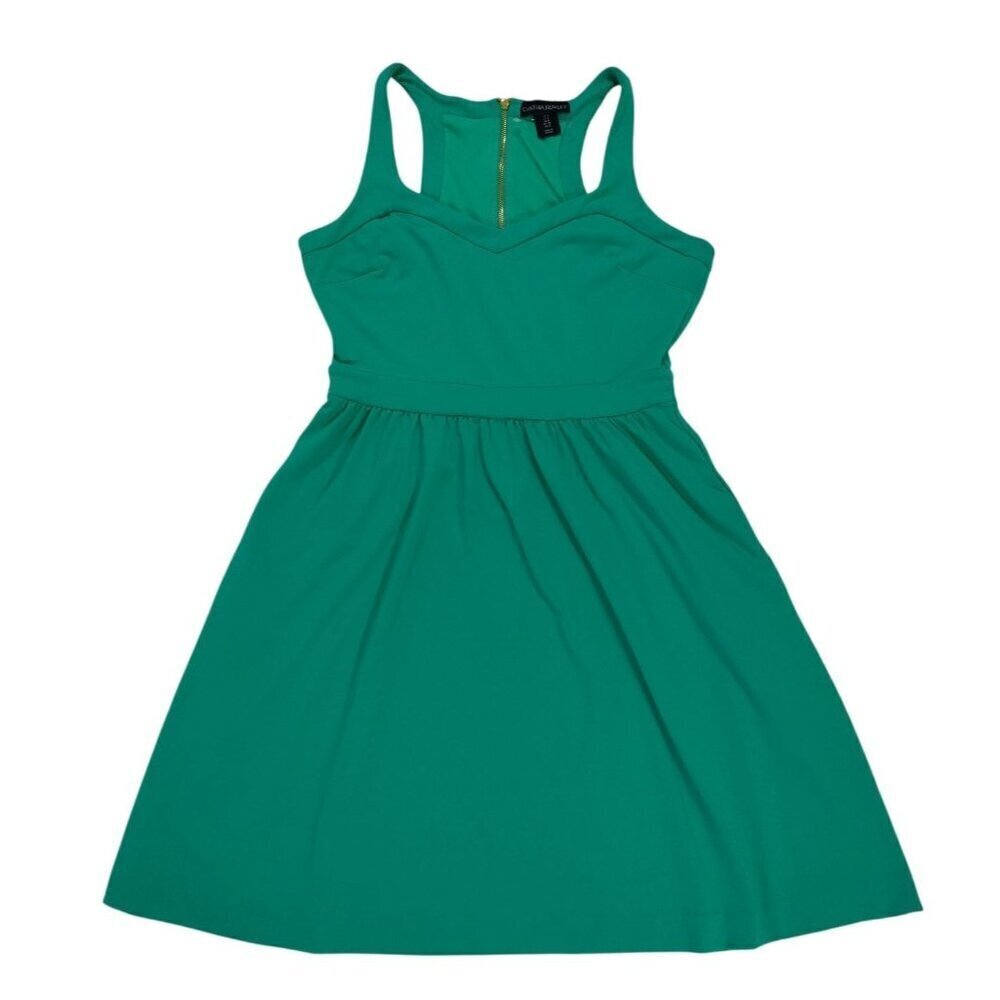 Cynthia Rowley Emerald Green Fit & Flare Dress W/ Gold Back Zipper US Size 4.